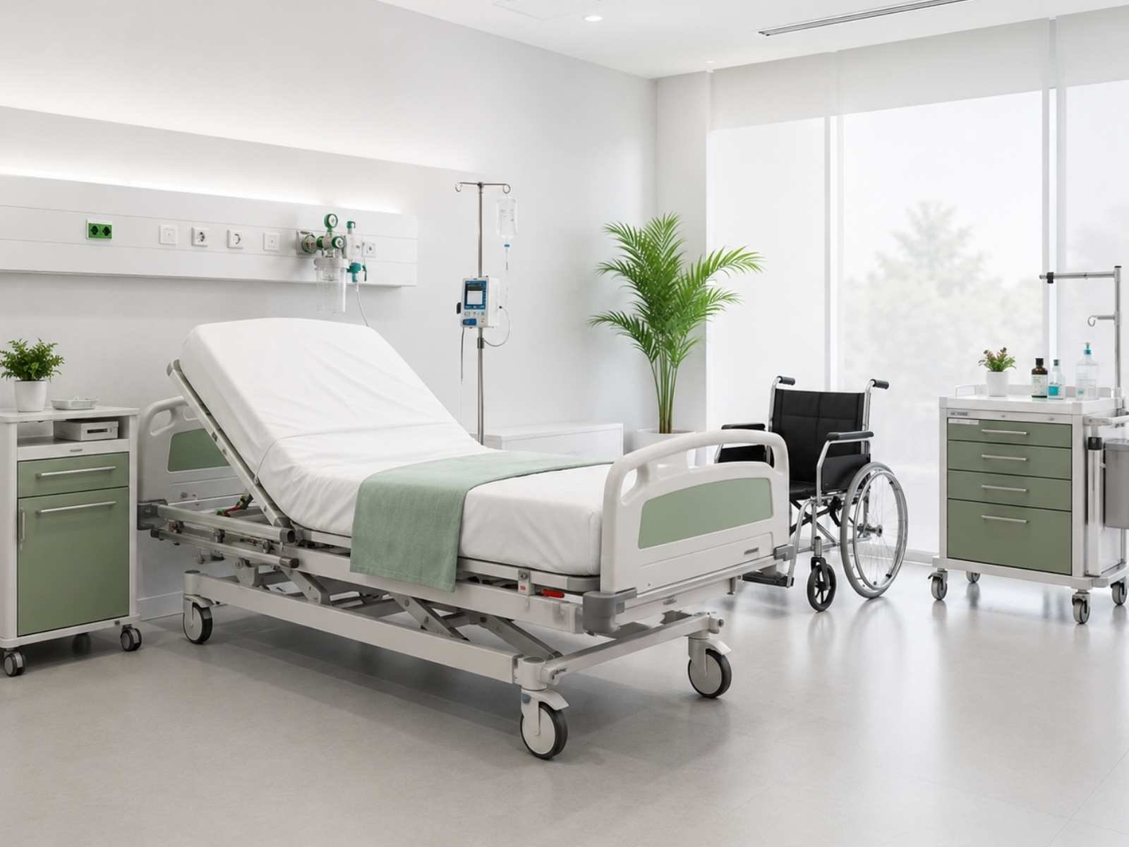 Cama clínica y mobiliario médico